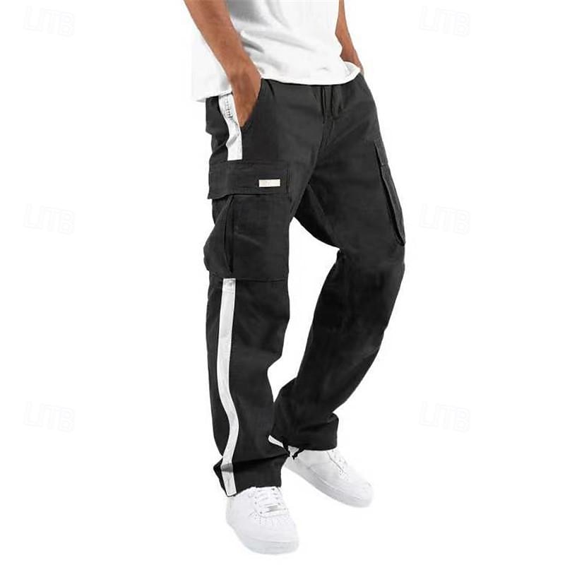 Men's Cargo Pants Cargo Trousers Drawstring Elastic Waist Multi Pocket Stripe Wearable Outdoor Daily Camping & Hiking Fashion Classic Black White 2025 - $26.99 –P1