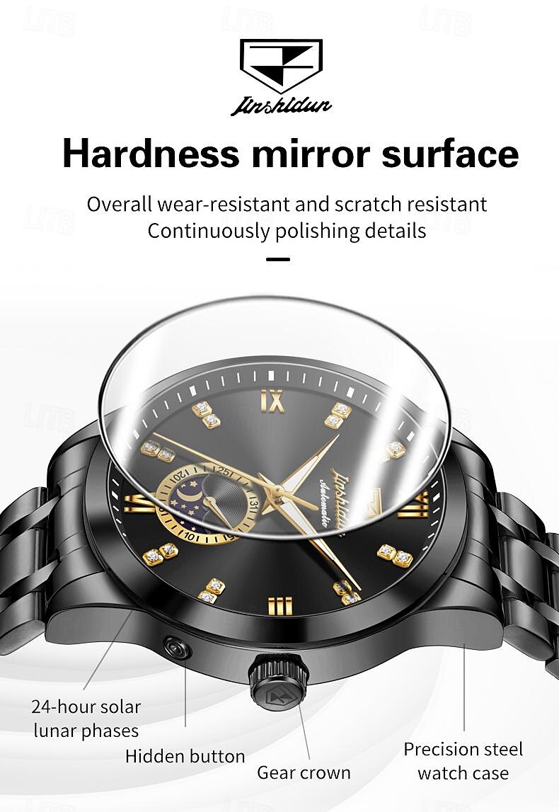 Heren mechanische horloges Creatief Modieus Zakelijk Polshorloge Automatisch opwindmechanisme Weergave maanfase Lichtgevend WATERDICHT Teräs Horloge 2025 - $77.99 –P5