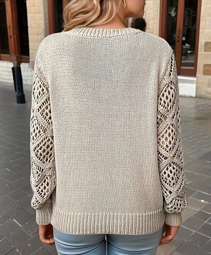 Damen Pullover Elegant Feste Farbe Gehäkelt V Ausschnitt Strick Langarm Normale Oberteile Stricken Täglich Blau Fuchsie Frühling Herbst 2025 - $31.99 –P10