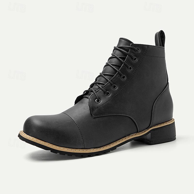 Męskie brązowe buty bojowe w stylu vintage ze sznurowanym wzorem - trwałe i stylowe obuwie do noszenia na co dzień i na zewnątrz 2025 - $64.99 –P7