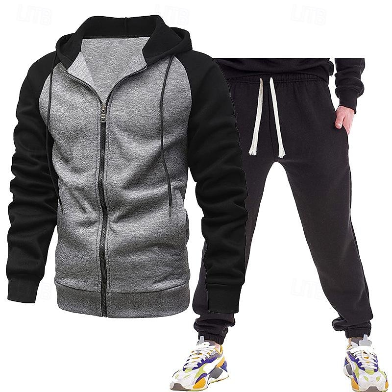 Hombre Tracksuit Vestimenta para correr Correa Bolsillo Bloque de color Chaqueta y Pantalones de Chándal Conjunto de ropa deportiva Otoño Invierno Gris oscuro Negro Entrenamiento de gimnasio Correr 2026 - $34.99 –P4