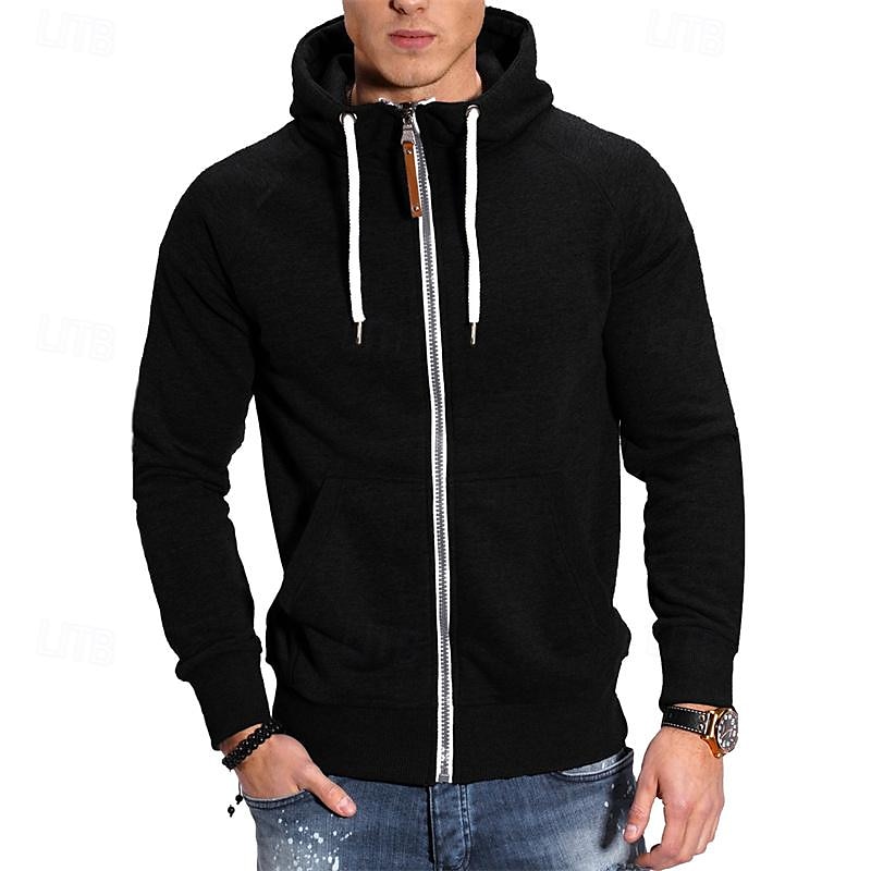 Herren Vollreißverschluss-Kapuzensweatshirt Reißverschluss Kapuzensweatshirt Schwarz Marineblau Hellgrau Dunkelgray Mit Kapuze Einfach Reißverschluss Fronttasche Sport & Outdoor Täglich Ferien 2026 - $23.99 –P3