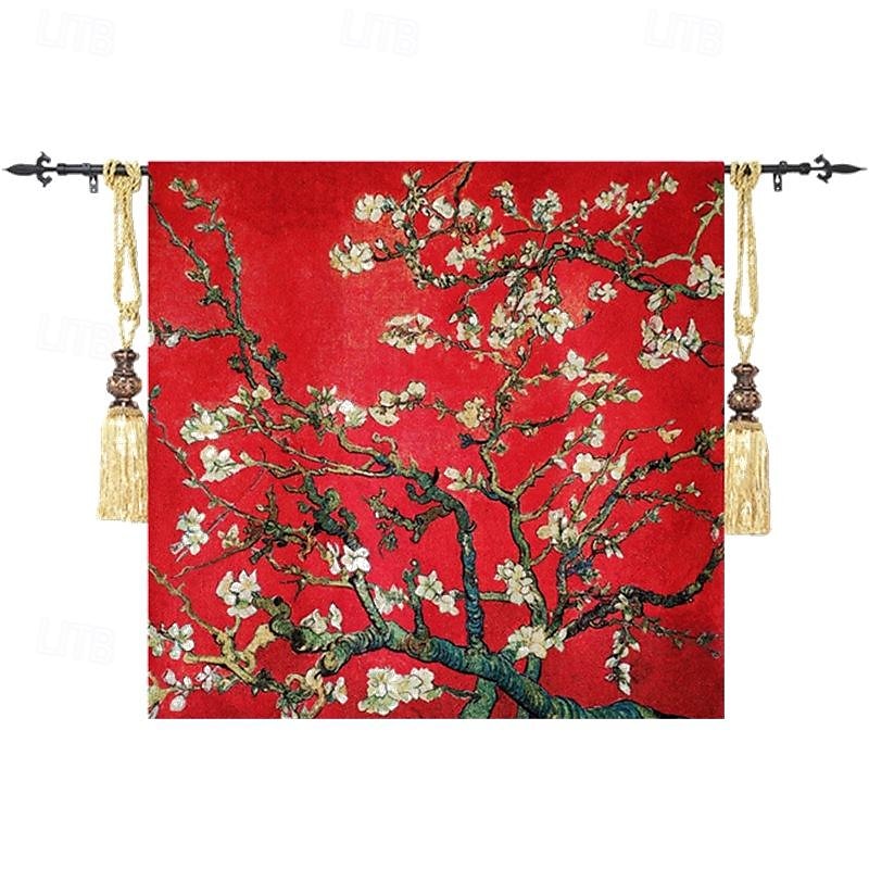 jacquard vevd billedvev gobelin aubusson veggkunst hengende stor billedvev reproduksjon vevstol bomullsvev mandelblomster belgisk billedvev (uten dusker og stang) 2025 - $144.99 –P7