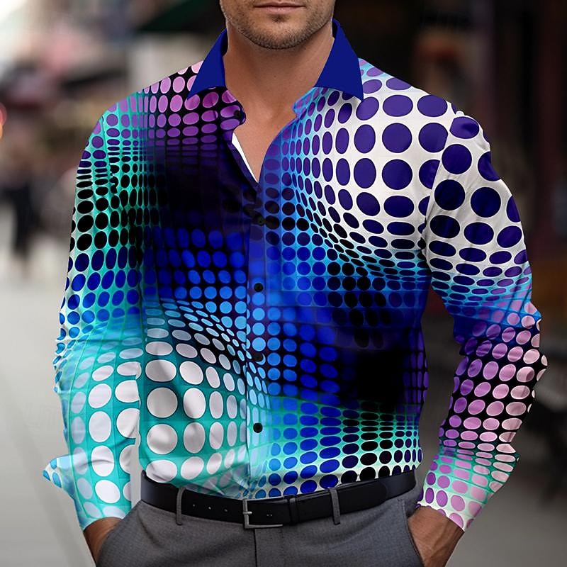 Voor heren 3D Print Geometrisch patroon Overhemd met knopen Bedrukte overhemden Lange mouw Mode-casual Buiten Vakantie Straat Lente zomer Strijkijzer Afdrukken Button-omlaag blauw 2025 - $24.99 –P4
