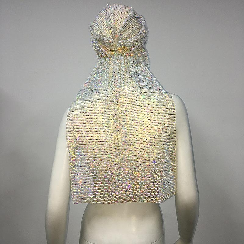 lussuosa fascia per capelli a maglia larga con strass - fascia elastica per turbante con cristalli e accenti scintillanti - perfetta per le donne in discoteca, rave party del 2025 a $25.99 -P13