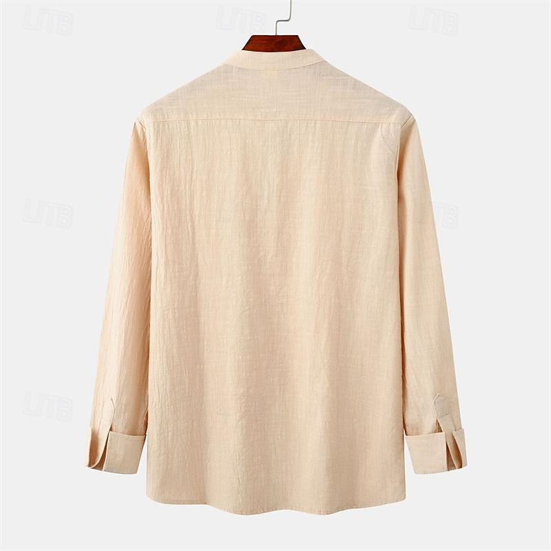 Per uomo Camicia Camicia Estiva Camicia casual Camicia da Spiaggia Camicia con Bottoni Nero Bianco Blu marino Marrone Kaki Manica Lunga Semplice Colletto alla coreana Vacanza Camicia hawaiana Tasca del 2025 a $30.99 –P12
