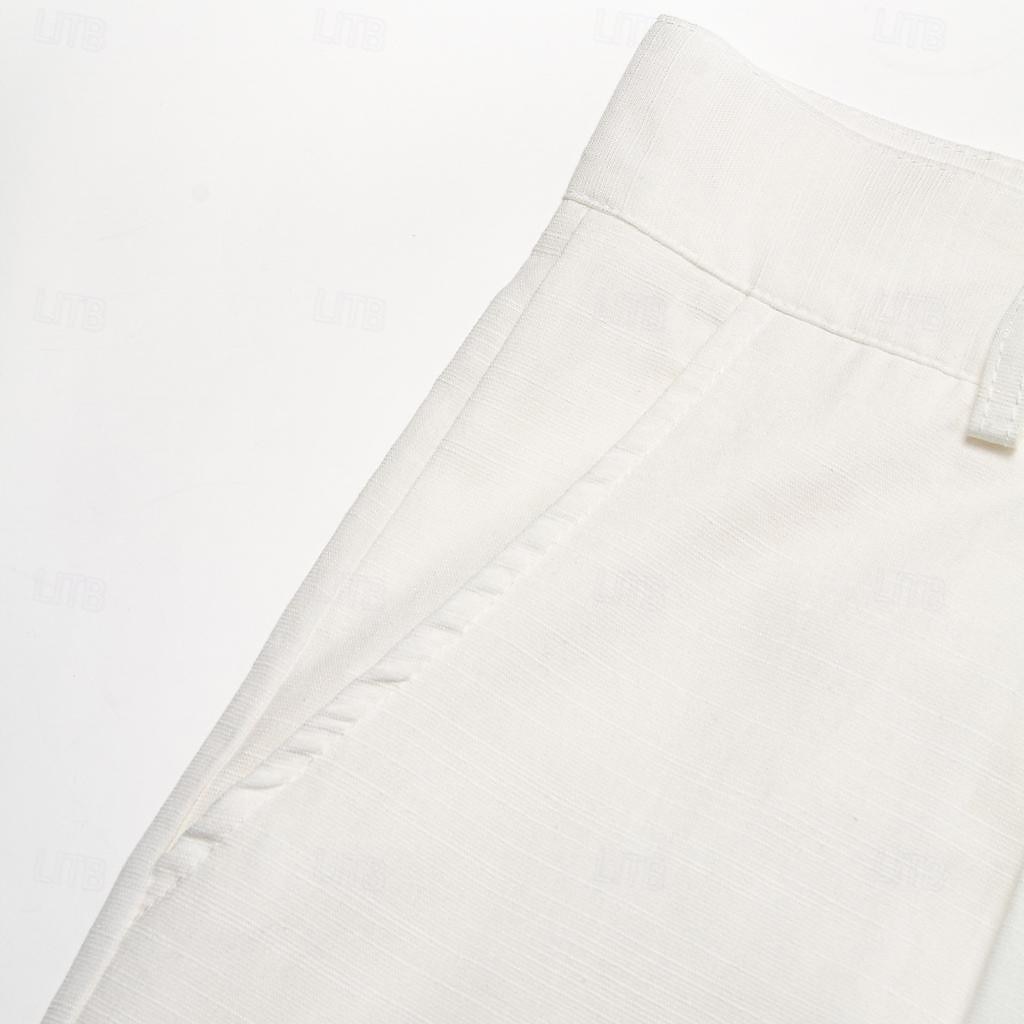 Men's Dress Pants Linen Pants Trousers Summer Pants Beach Pants Front Pocket Pleats Straight Leg Plain Comfort Breathable Full Length Casual Daily Holiday Fashion Basic Black White Micro-elastic 2025 - $25.99 –P8