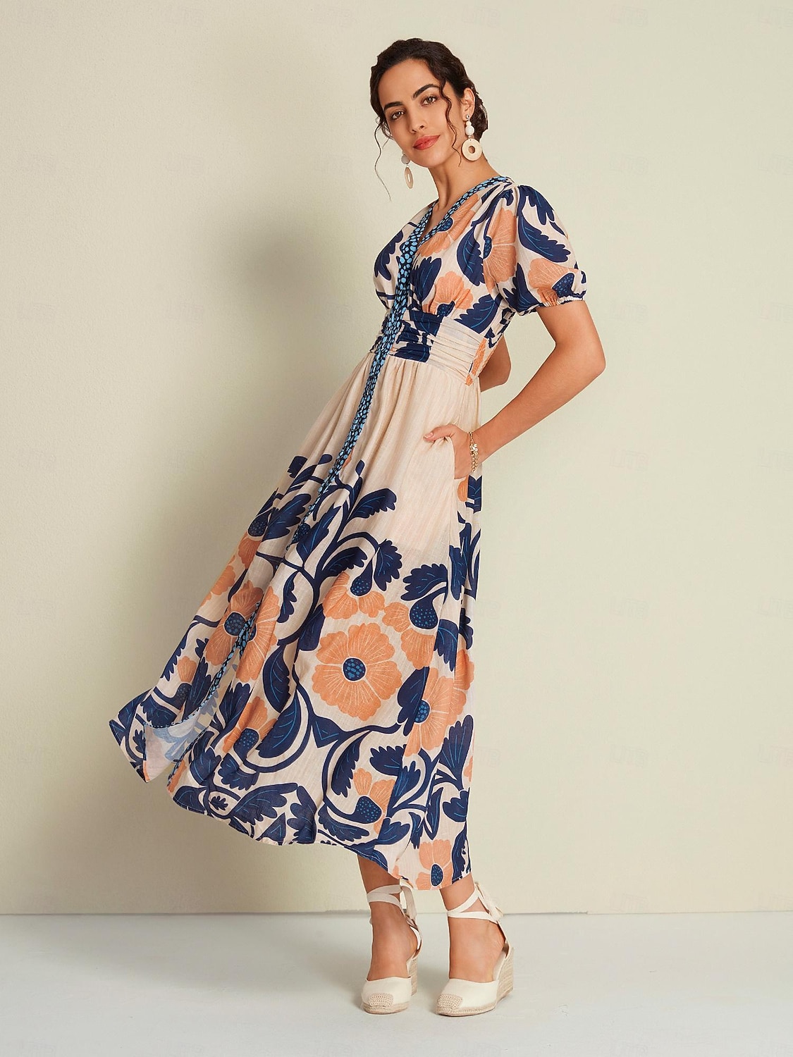 Abito lungo da donna, ampio, da resort, con stampa floreale, manica corta, arcobaleno, primavera ed estate, scollo a V, vestito da vacanza del 2026 a $148.99 –P6
