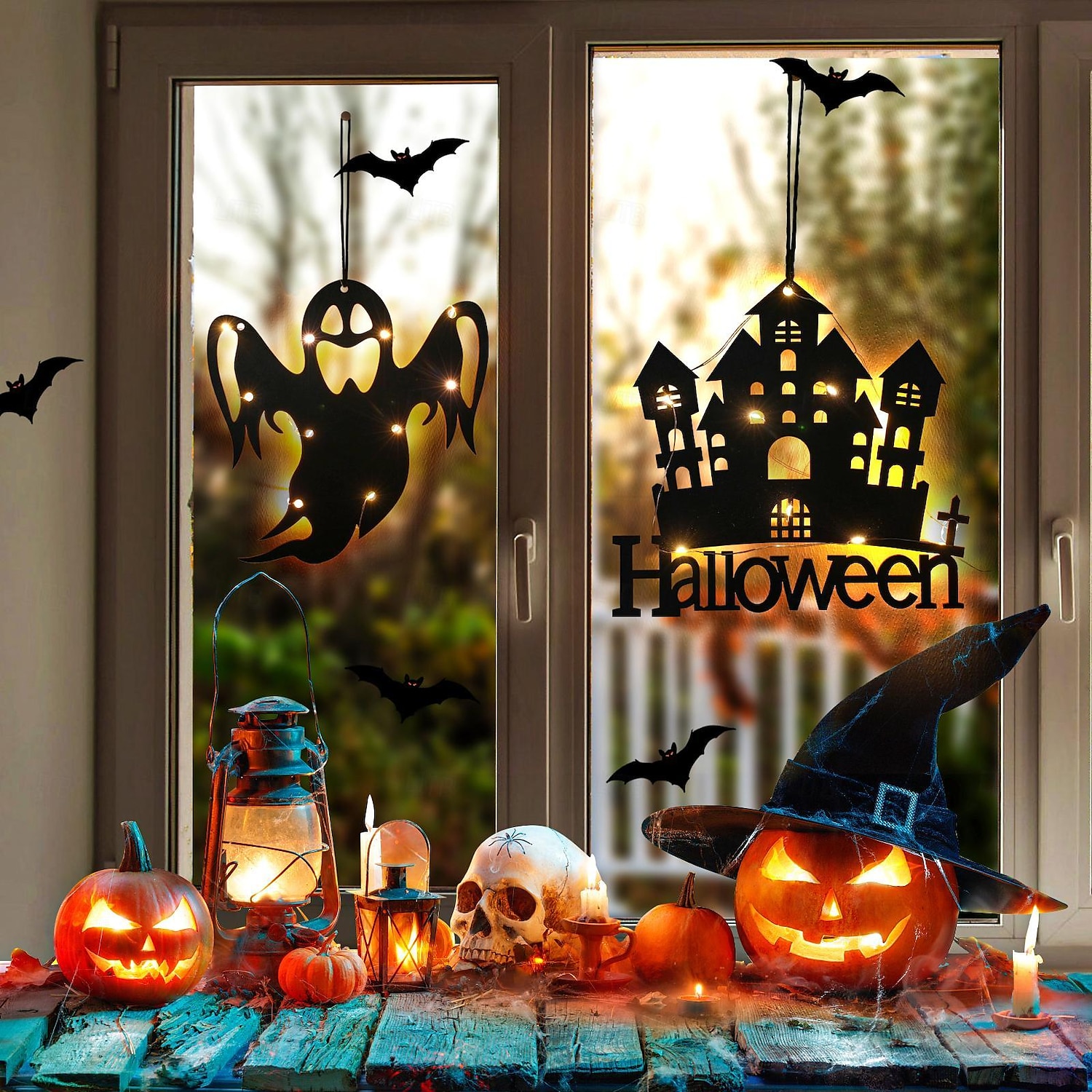 halloween okenní světla halloween dekorace led pavučina pavučina na baterie vnitřní okenní závěsná světla party domácí dekorace 2025 - $9.99 –P5