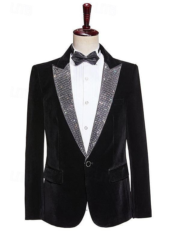 Men's Velvet Blazer Jacket Tuxedo Party Luxury Sparkle Solid Colored Blazer Black Tailored Fit 2025 - $104.99 –P1