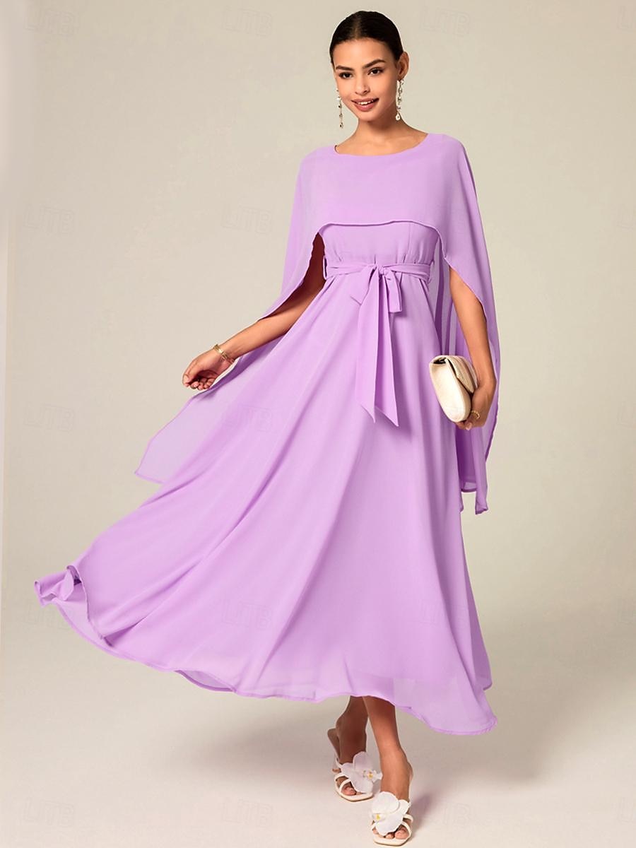 Per donna Abito maxi Abito a trapezio Elegante Formale Feste Ospite di nozze Vestibilità comoda Girocollo Blu ghiaccio Verde scuro Viola chiaro Estate del 2025 a $45.99 –P3