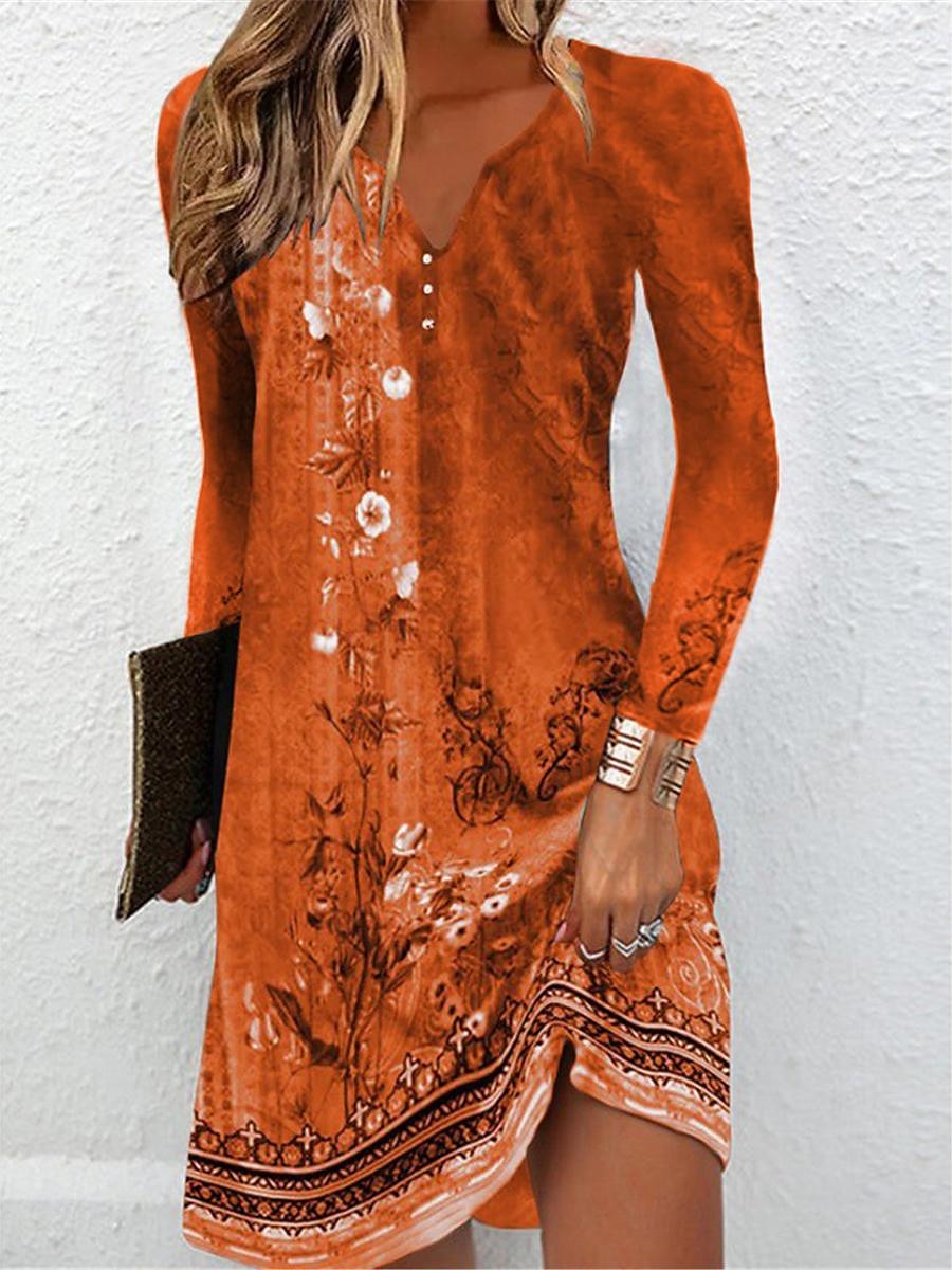 Naisten Mini mekko Rento mekko Boho-mekko Kevätmekko Tyylikäs Vapaa-aika Loma Päivittäin Deitti Normaali Kukka Pitkähihainen Halkaistu kaula Sininen Tumman vihreä Oranssi Apila Syksy 2025 - $31.99 –P2