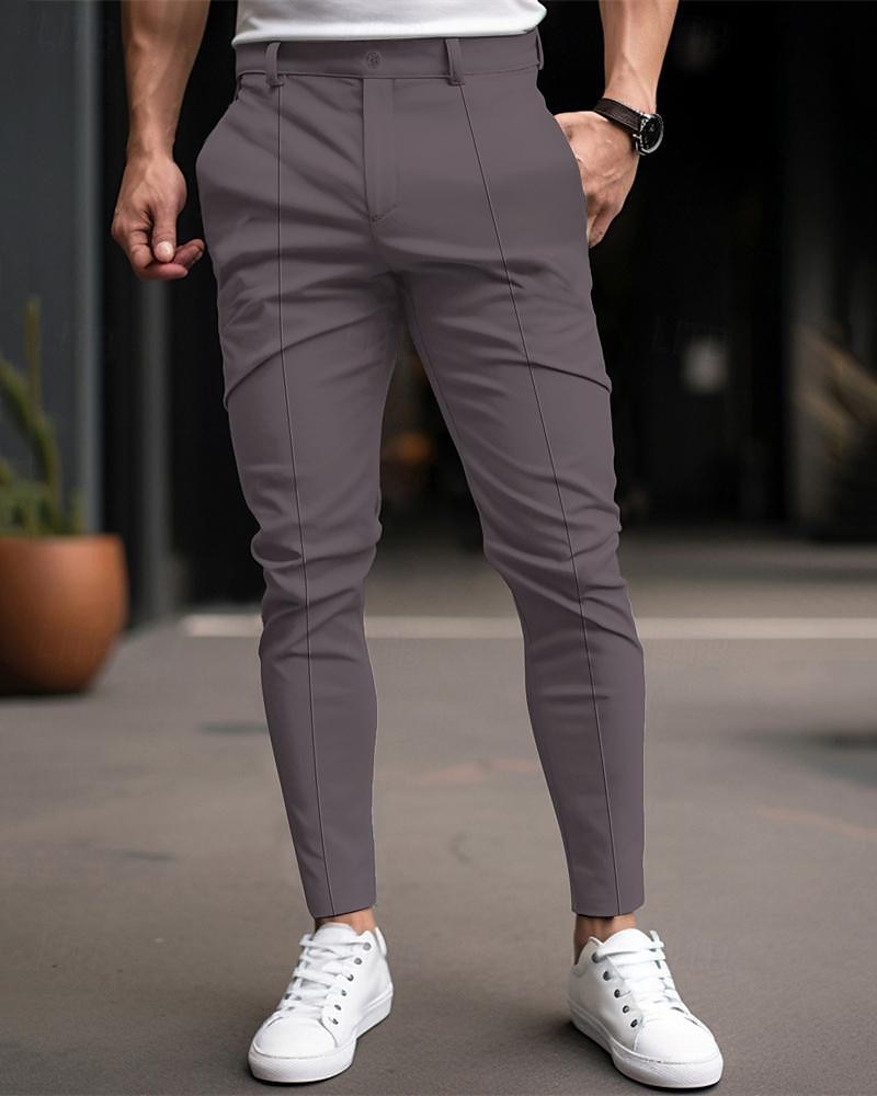 Homens Calças chinês Calça Chino Pregueado Xadrez Conforto Trabalho O negócio Diário Casual Preto Vinho Micro-Elástica de 2025 por $25.99 –P5