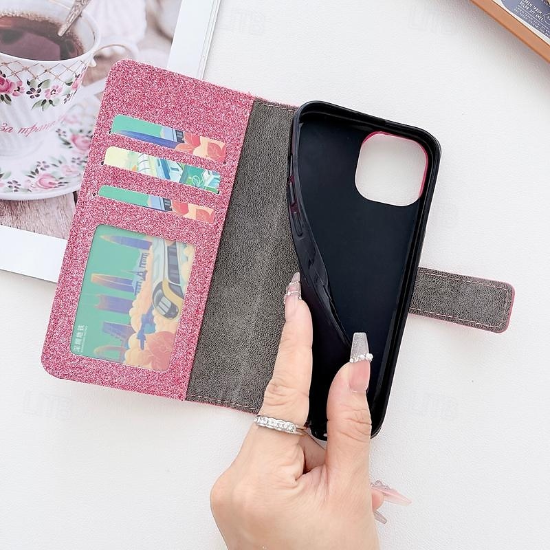 Phone Case For Samsung Galaxy iPhone 16 iPhone 15 Pro Max Plus iPhone 14 13 12 11 Pro Max Plus Mini SE Wallet Case for Women Girl with Stand Holder Magnetic Bling Glitter Shiny Flower Floral TPU 2025 - $28.99 –P7
