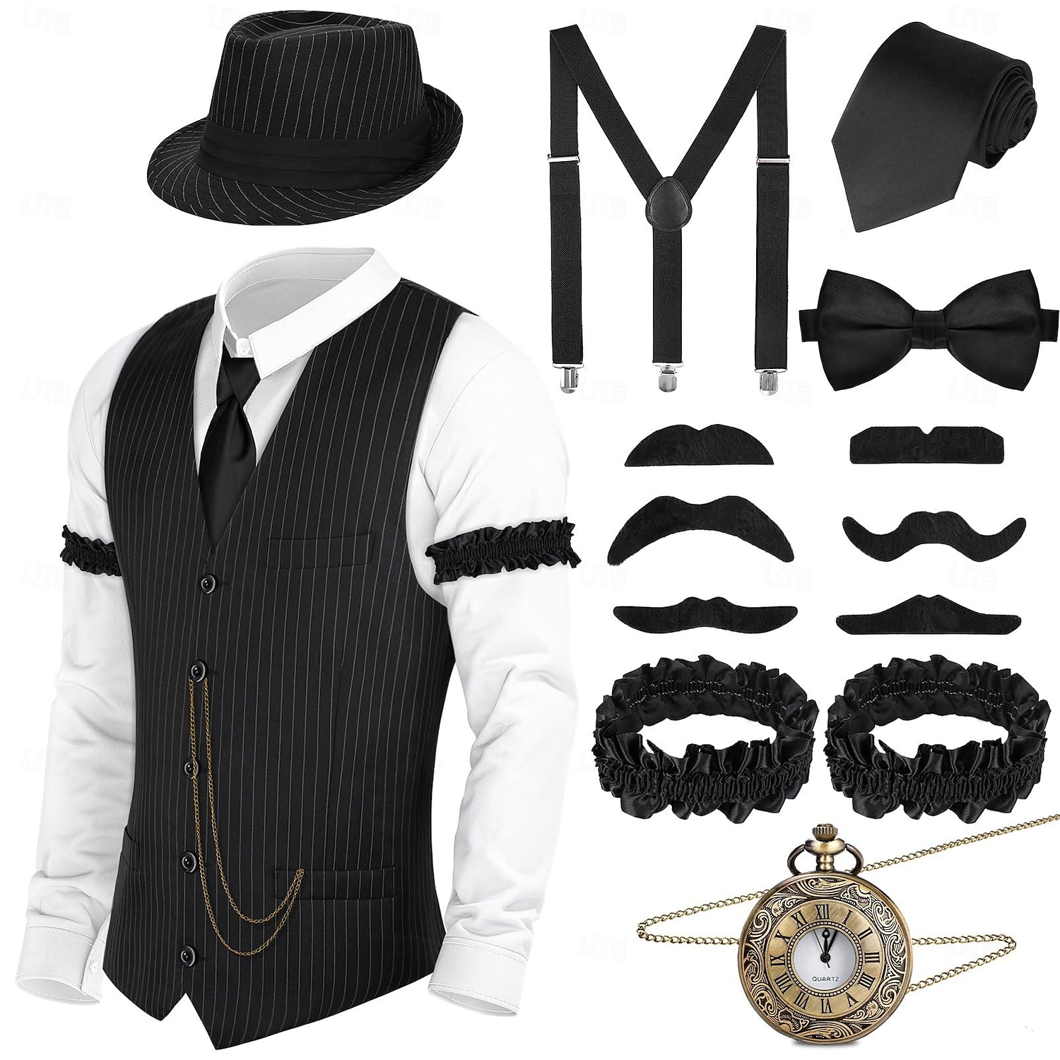 Ретро Бурные 20-е 1920-е годы Инвентарь Жилет Панама шляпа Великий Гэтсби чарльстон барин Мода Маскарадный костюм Муж. Рождество Хэллоуин Карнавал Выпускной Девичник фестиваль Взрослые 2026 - $51.99 –P9