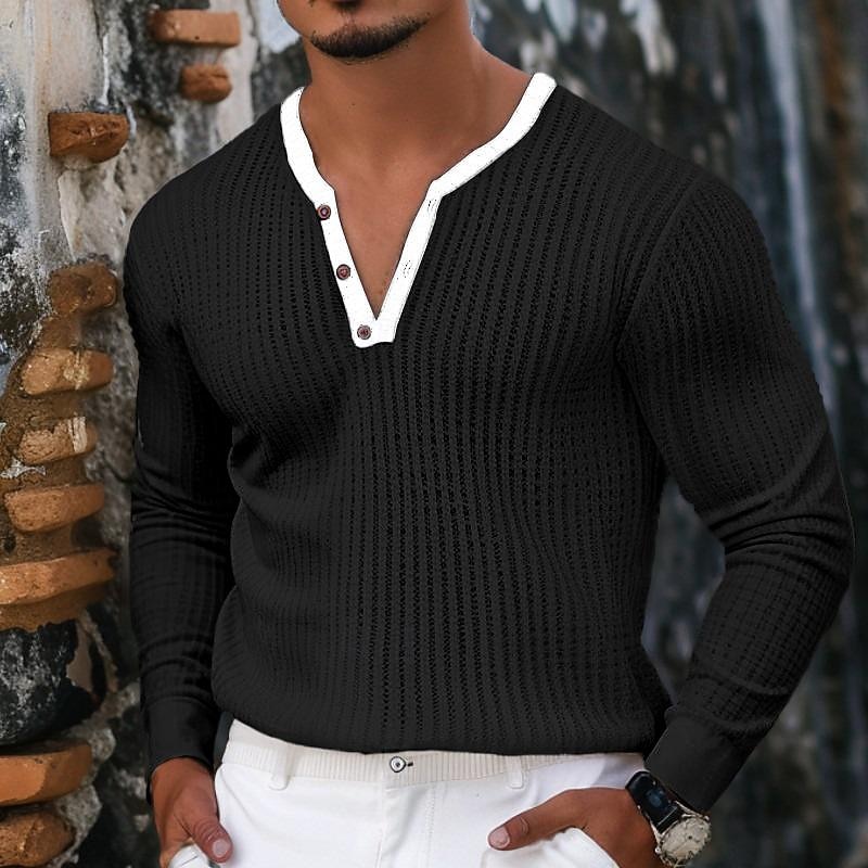 Férfi Gofri Henley ing Tee Top Hosszú ujjú ing Tömör szín Henley Szabadtéri Hétköznapi Hosszú ujj Gomb Ruházat Divat Dizájn Kényelmes 2025 - $18.99 –P5