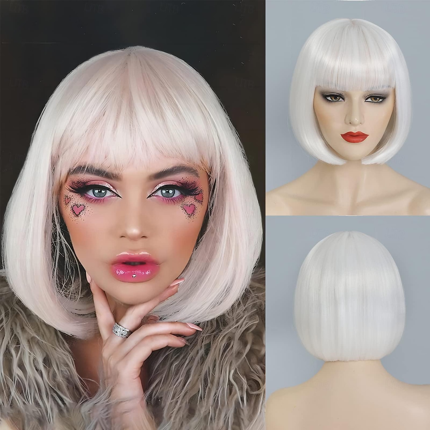 Bob Peruc Met Pony Korte Witte Bob Perücken Voor Vrouwen Rechte Bob Pony Peruc 10 Inch Hittebestendig Synthetisch Haar Natuurlijke Uiterlijk Voor Dagelijks Feestgebruik Halloween Perücken 2025 - $18.49 –P1