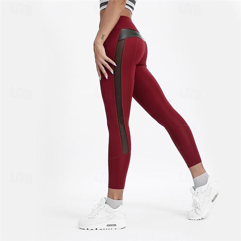 Women's Yoga Pants Yoga Leggings Mesh Patchwork High Waist Yoga Gym Workout Pilates Tights Black Burgundy Dark Navy Spandex Sports Activewear Stretchy Slim 2025 - $13.99 –P2