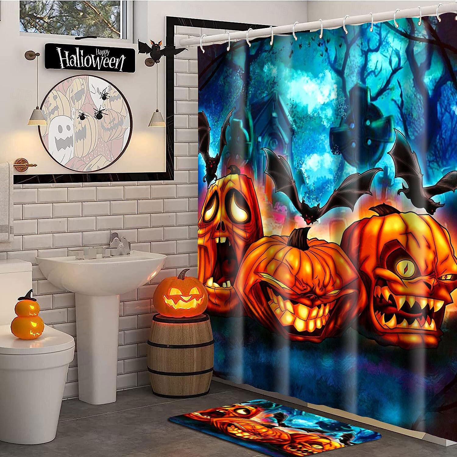 Halloween Shower Curtain with Hooks for Bathroom Shower Curtain  Bathroom Decor Set Polyester Waterproof 12 Pack Plastic Hooks Skull Heads 2025 - $19.99 –P9