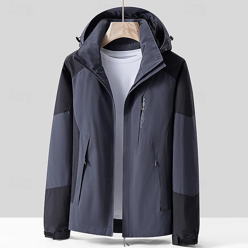 Men's Softshell Jacket Hiking Jacket Outdoor Color Block Windproof Water Resistant Windbreaker Jacket Traveling Dark Grey Black Ivory Green 2025 - $39.99 –P2