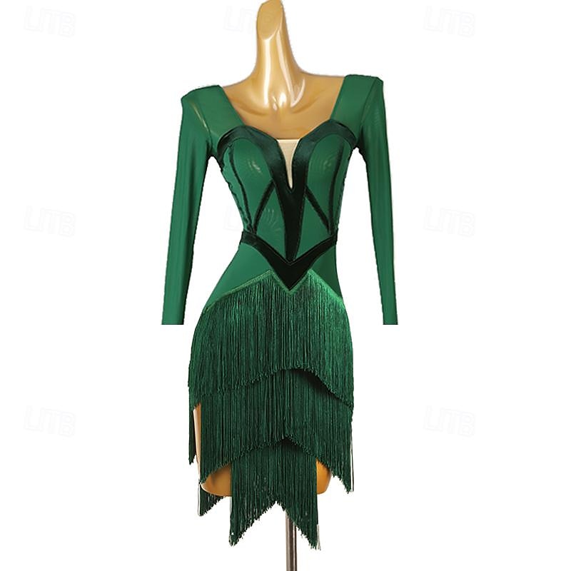 Latijnse dans Kleding Kwastje Dames Prestatie Opleiding Lange mouw Hoog Spandex Tule 2025 - $169.99 –P1