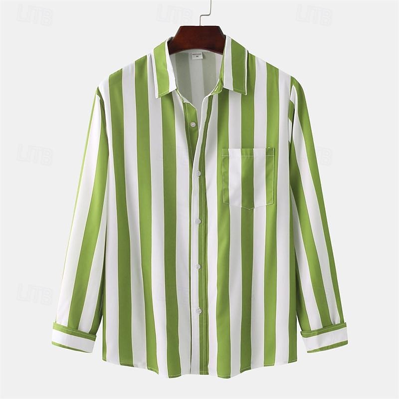 Voor heren Overhemd Zomer overhemd Normaal shirt Strand hemd Overhemd met knopen Gestreepte shirts Zwart Geel Lichtgroen Blozend Roze Koningsblauw Lange mouw Gestreept Revers Vakantie Hawaii 2025 - $22.99 –P8
