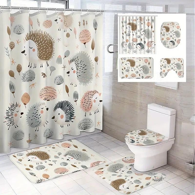 Tenda da doccia con 12 ganci in plastica 180cm*180cm (70"*70") set di tende da doccia acquerello poliestere impermeabile tappetino antiscivolo copri WC tappeto per bagno per decorazione della vasca del 2025 a $22.99 –P4