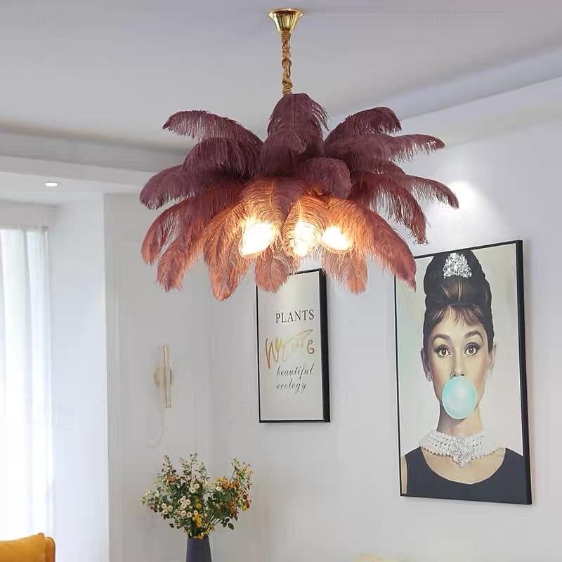 LED Pendant Light Chandelier Gorgeous Extra Large 80cm Ostrich Feather Bouquet 5-light Pendant Light Romantic Mounted Lighting Fixture for Restaurant Bedroom Chain Adjustable 2025 - $464.39 –P4