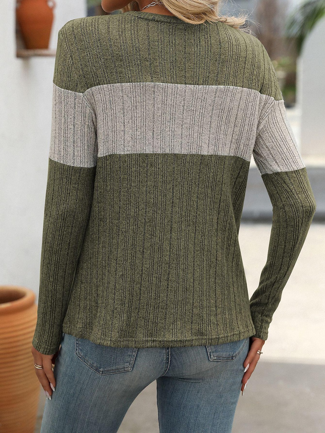 Per donna Felpa Moda Color Block A coste Girocollo Stampa Manica lunga Top regolari Maglia Ufficio Nero Rosa Primavera Autunno del 2025 a $27.99 –P12