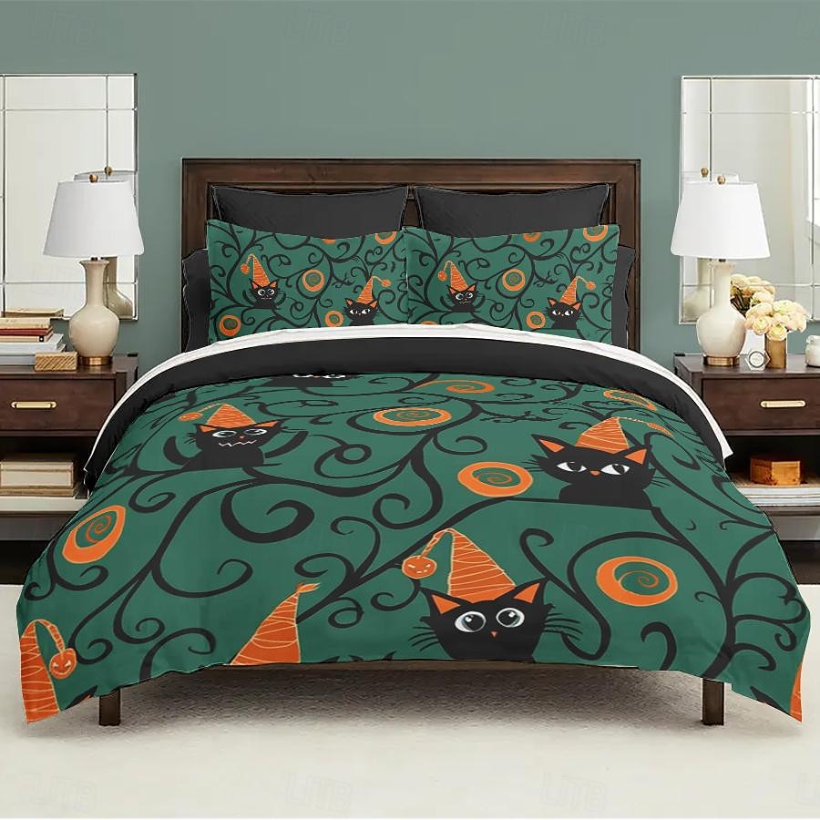 set copripiumino collezione halloween set 3 pezzi jack o lantern zucca super morbido delicato sulla pelle di lunga durata del 2025 a $41.99 –P27