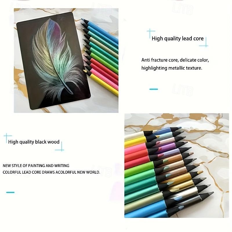 12/24 PCS Metallic Fluorescent Colored Pencils Wood Drawing Pencils Wooden Sketching Pencil Set Premium Non-toxic Art Pencils 2025 - $13.99 –P3