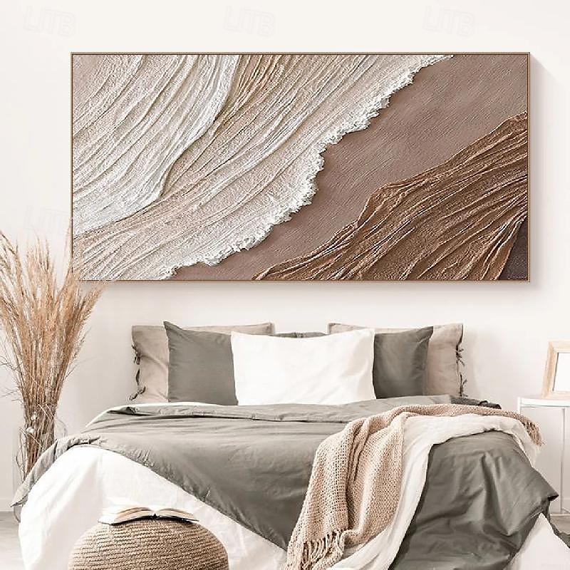 beige brun 3d målning handgjord brun wabi sabi konstverk oljemålning handmålad texturerad oljemålning beige oljemålning brun abstrakt canvas konst modern horisontell dekor konst 2025 - $83.99 –P5