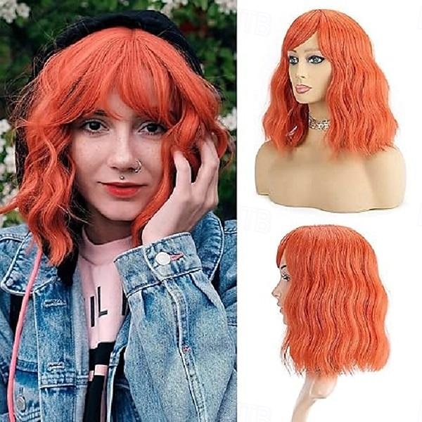 perruque courte bouclée avec frange perruque courte pour femmes filles longueur d'épaule synthétique carnaval cosplay fête perruque costume perruques de 2025 ? $18.49 –P5