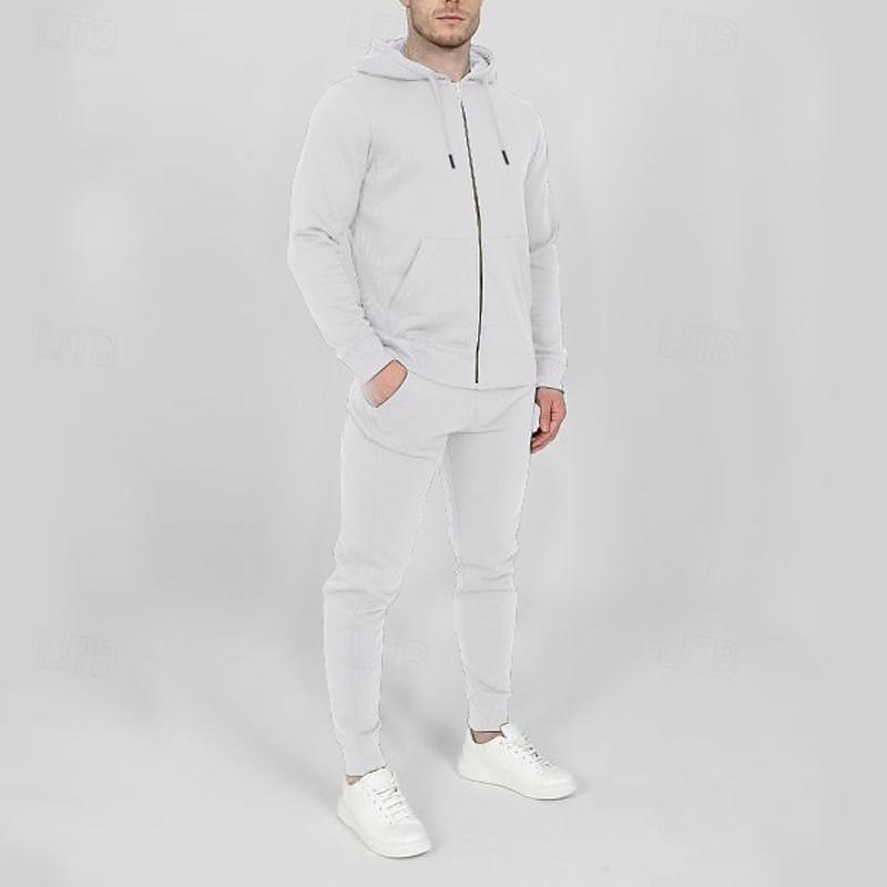 Men's Tracksuit Jogging Suit 2 Piece Full Zip Casual Fall Long Sleeve Breathable Soft Fitness Gym Workout Running Sportswear Activewear Color Block Dark Grey Black White 2025 - $27.99 –P10