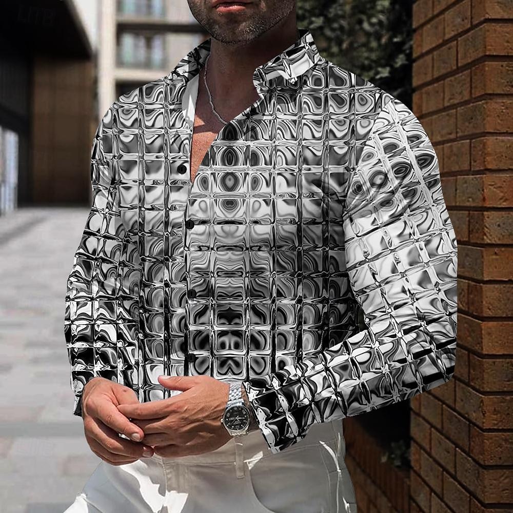 Homme Dégradé Métallique Chemise Chemise boutonnée manche longue Rétro Vintage Décontractées Tenue de soirée du quotidien Automne Hiver Printemps été Col rabattu Boutonner Impression 3D Bleu Dorée de 2025 ? $26.99 –P3