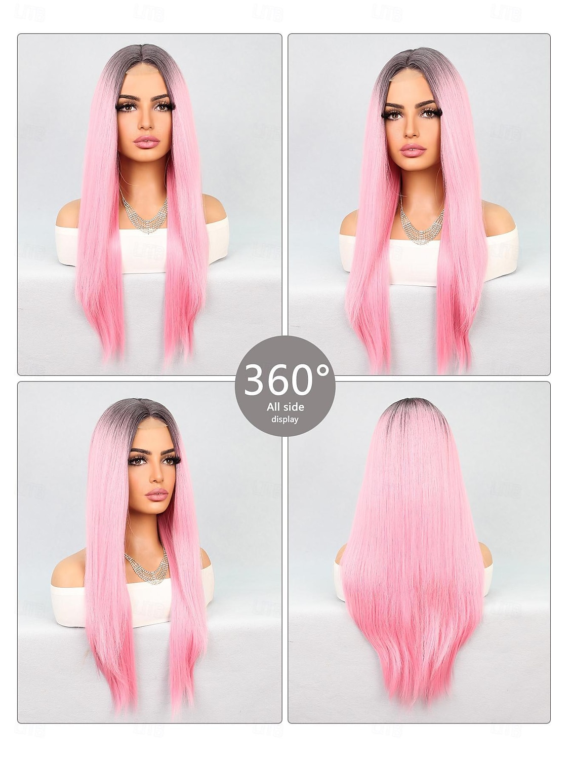 Pink Middle Part Synthetic Lace Wig Straight Style 26 inch Pink Middle Part U Part Wig ...