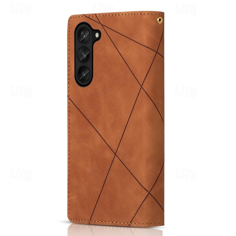 телефон Кейс для Назначение SSamsung Galaxy Z-сгиб 6 Z Fold 5 Z Fold 4 Z Fold 3 Кошелек для карт Магнитный Молния с ремешком на запястье Ретро Геометрический рисунок ПК Кожа PU 2025 - $25.99 –P4