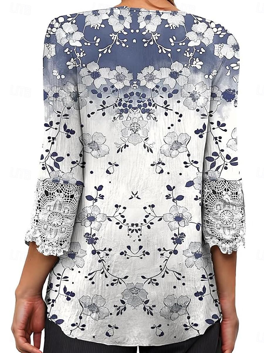 Kvinne Elegant Blonde Topper Eyelet Bluse Avslappet Ombre Blomsterblonde Knapper 3 4 Lengde Erme Reguliære Topper V Hals Daglig Romantisk Petite Topper Sommer Ferie Bruke Svart Rosa Blå Grønn Vår Høst 2025 - $21.99 –P5