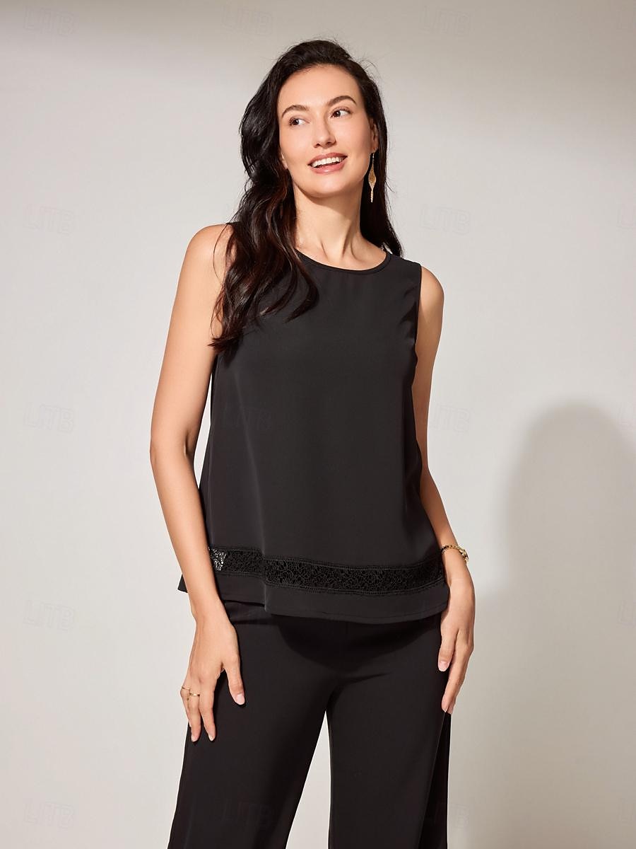 Pentru femei Bluză Culoare solidă Stilat Modern Fără manșon Stil Nautic Muncă Dantelă Capsă Negru Vară Primăvară Toamnă 2025 - $49.99 –P6