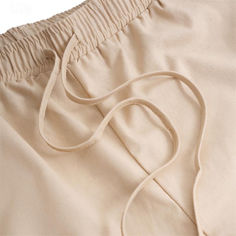 Men's Linen Pants Trousers Summer Pants Pocket Drawstring Plain Comfort Breathable Ankle-Length Casual Daily Going out Simple Casual Black White Micro-elastic 2025 - GBP £17 –P9