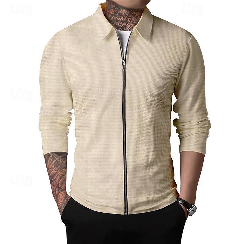 Men's Shirt Jacket Transition Jacket Daily Breathable Pocket All Seasons Plain Classic Lapel Regular Waffle Fabric Black White Royal Blue Khaki Light Grey Jacket 2025 - $27.99 –P8
