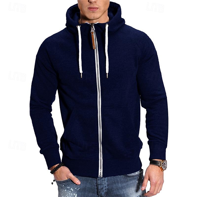 Herren Vollreißverschluss-Kapuzensweatshirt Reißverschluss Kapuzensweatshirt Schwarz Marineblau Hellgrau Dunkelgray Mit Kapuze Einfach Reißverschluss Fronttasche Sport & Outdoor Täglich Ferien 2026 - $23.99 –P4