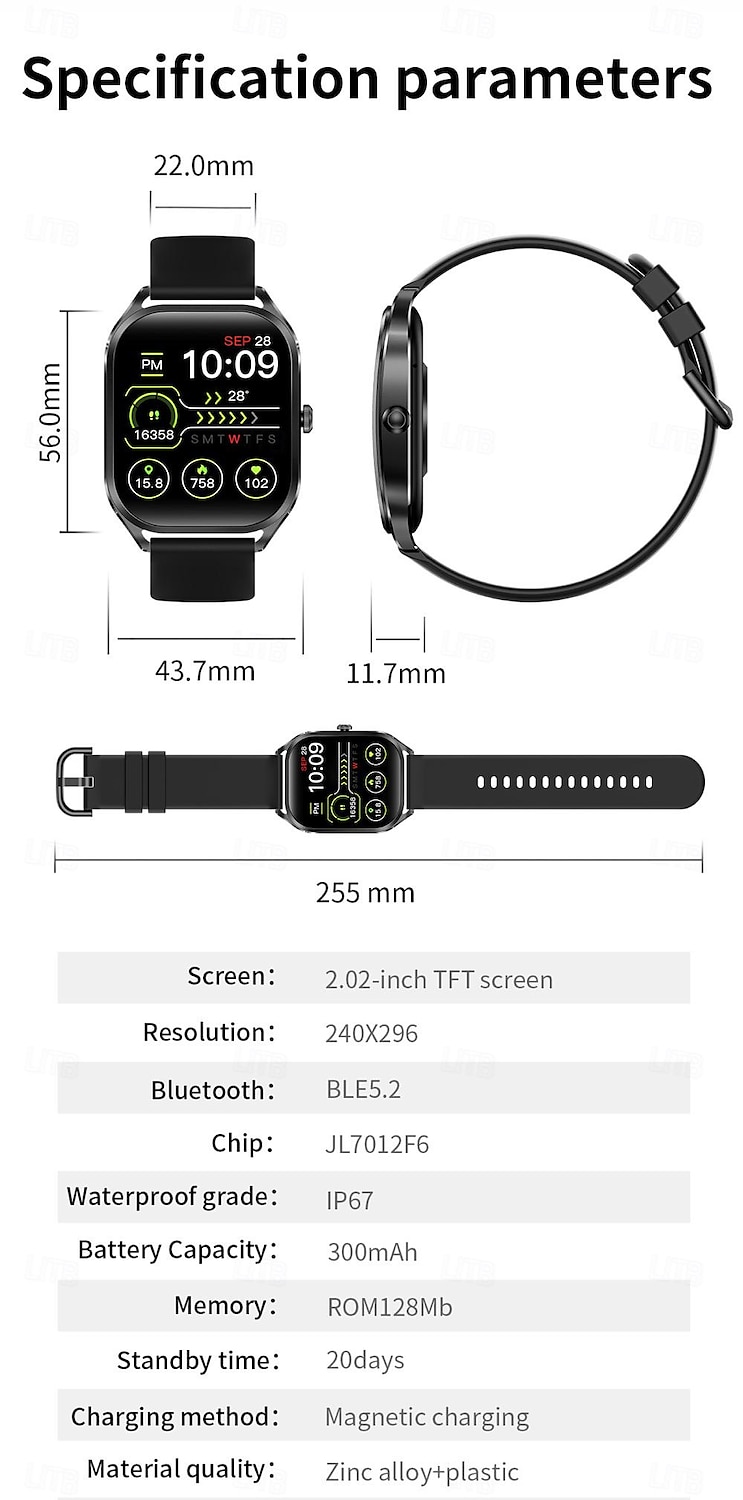 2025年 696 H35 スマートウォッチ 2.02 インチ スマートブレスレット ブルートゥース 歩数計 着信通知 睡眠サイクル計測器 と互換性があります Android iOS 男性 ハンドフリーコール メッセージ受信通知 IP 67 44mmの時計ケース  コレクション – $45.99 –P14