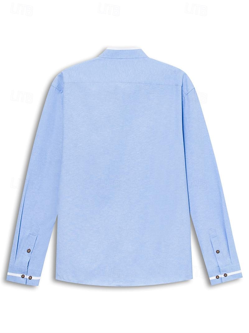 Men's Band Collar Shirt Dress Shirt Oxford Shirt Solid / Plain Color Wedding White Blue Gray Light Blue Long Sleeve Standing Collar Spring &  Fall Clothing Apparel 2025 - CAD $30.99 –P5