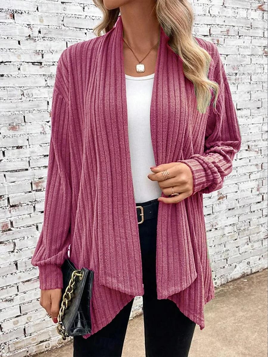 Women's Cardigan Coat Daily Solid Color Ribbed Open Front Knitted Long Sleeve Regular Tops Knit Daily Blue Purple Spring Fall 2025 - $39.99 –P7