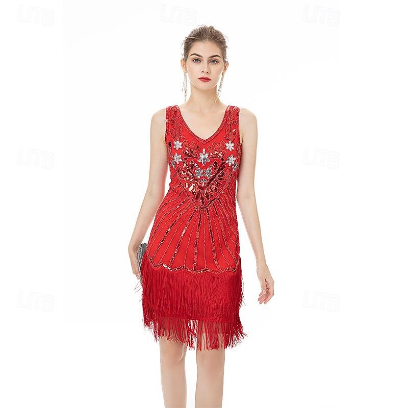Retró Ordító 20-as évek 1920-as évek Flapper ruha Szerepjáték Jelmezek Felszerelések A nagy Gatsby Esküvői Vendég Flitter Rojt Női Karácsony Mindszentek napja Farsang Halloween Buli / Este Esküvői 2025 - $89.99 –P5