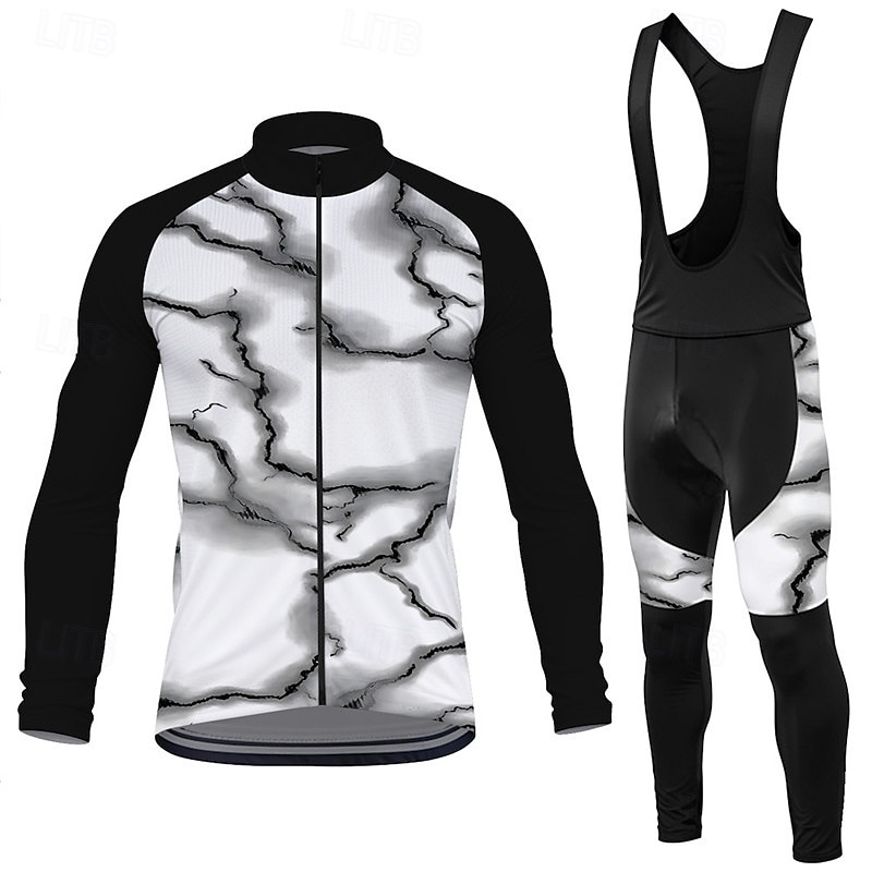 Men's Cycling Jersey with Bib Tights Long Sleeve Mountain Bike MTB Road Bike Cycling Spring Autumn / Fall Red Blue Purple Lightning Bike Sweat wicking Comfortable Breathable Spandex Sports Clothing 2026 - $57.99 –P5