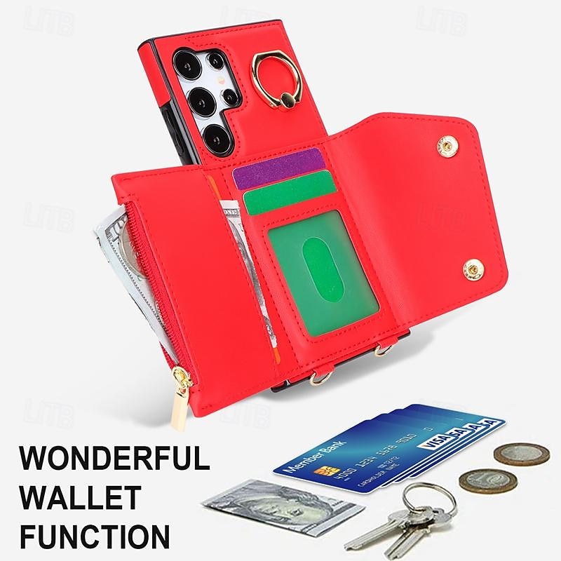 Phone Case For Samsung Galaxy S24 Ultra Plus S23 S22 S21 S20 Ultra Plus FE A55 A35 A25 A15 5G A14 A54 A53 S25 Ultra Wallet Case with Stand Holder Ring Holder Zipper Retro TPU Metal PU Leather 2025 - $23.99 –P4