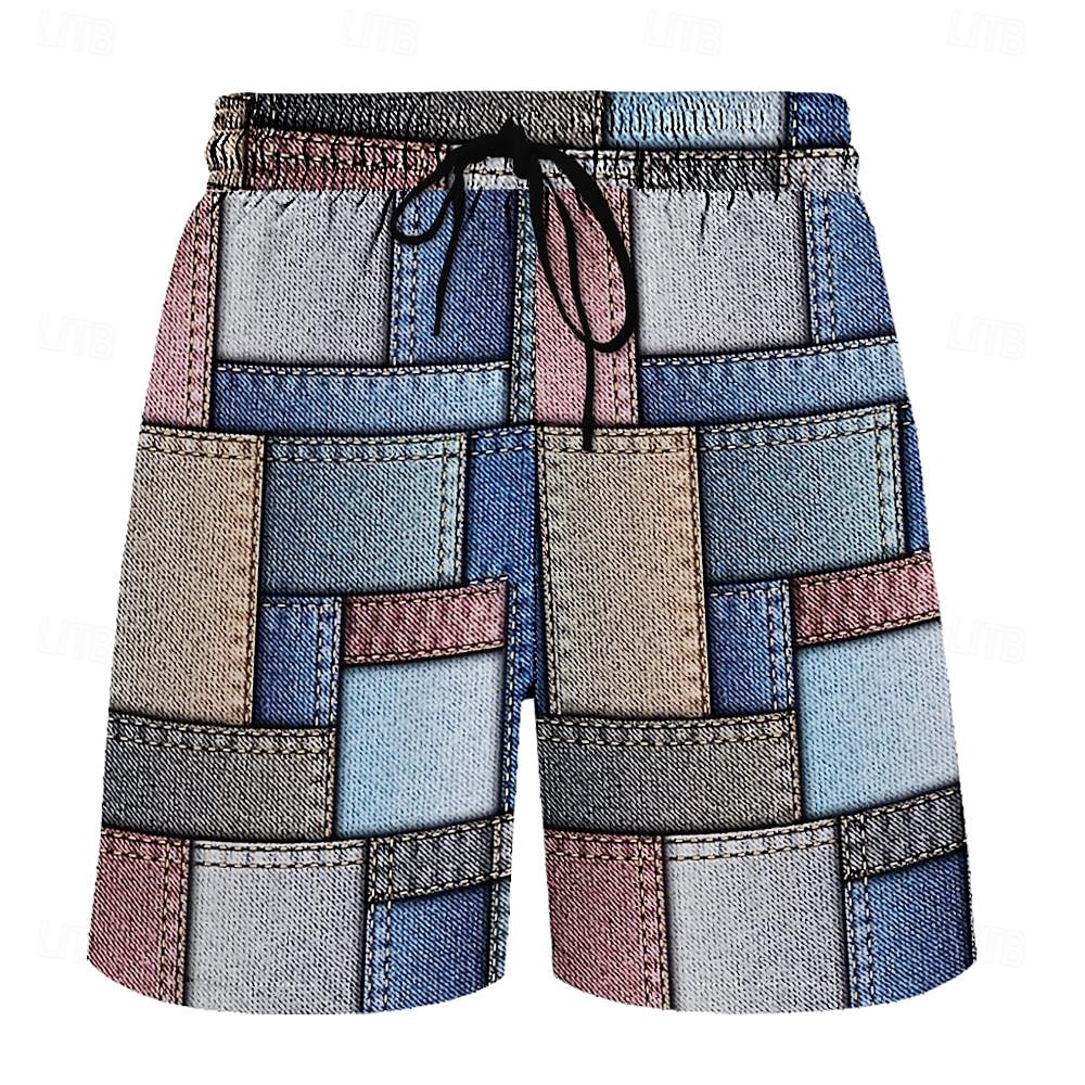 Homens Bloco de cor Grade / xadrez Estampa Geométrica Shorts de Natação Bermuda de Surf Calção de Banho Cintura Média Havaiana Casual Feriado Praia Com Cordão com forro de malha Cintura elástica de 2025 por $17.99 –P1