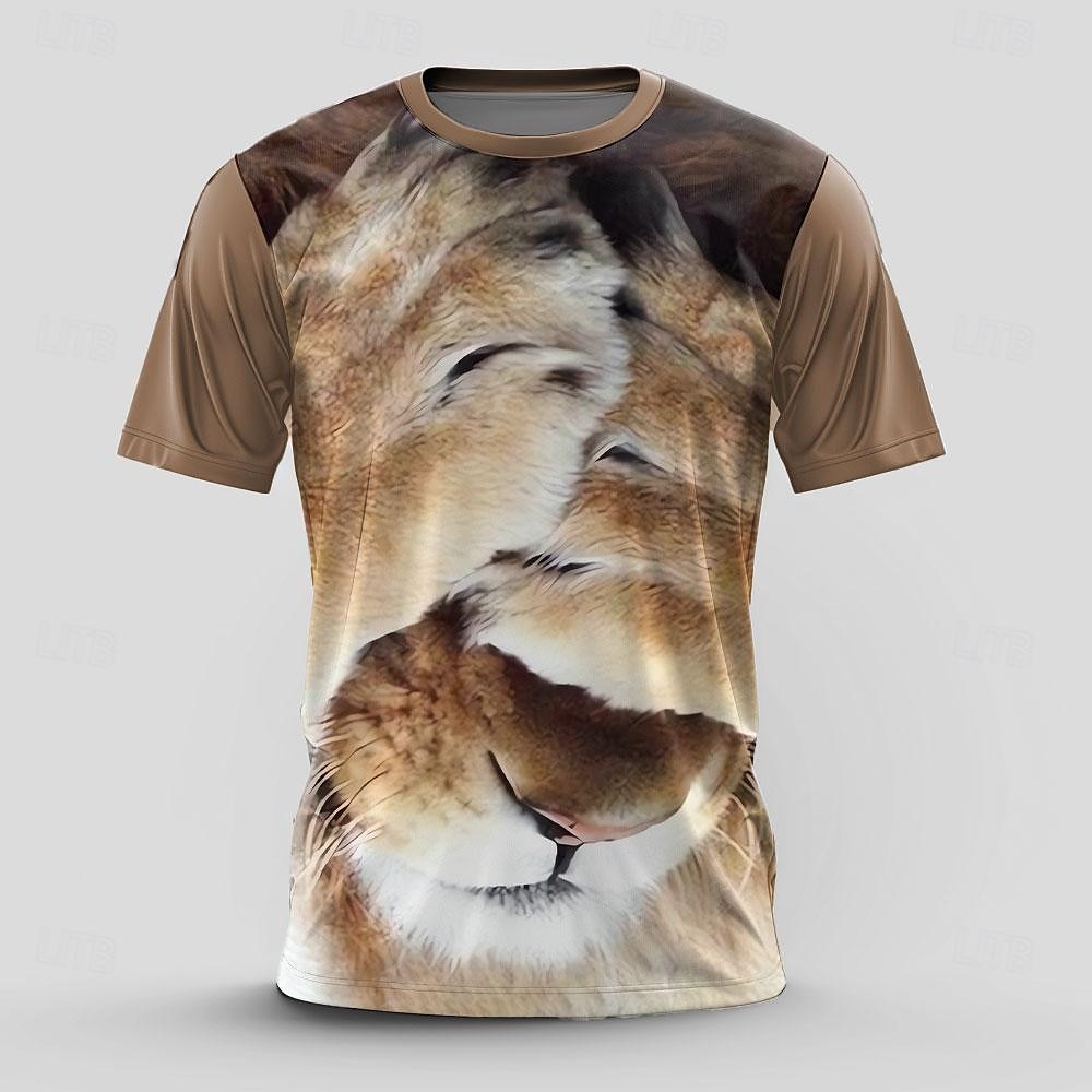 Men's Lion Funny T Shirt Short Sleeve T shirt 3D Print Crew Neck Shirt Retro Vintage Casual Street Style Sports Outdoor Holiday Going out Brown Khaki Spring & Summer Clothing Apparel S M L XL 2XL 3XL 2026 - $19.49 –P3